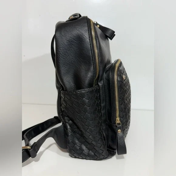 MADISON WEST Black woven pocket vegan leather Backpack with brass hardware - Picture 8 of 9